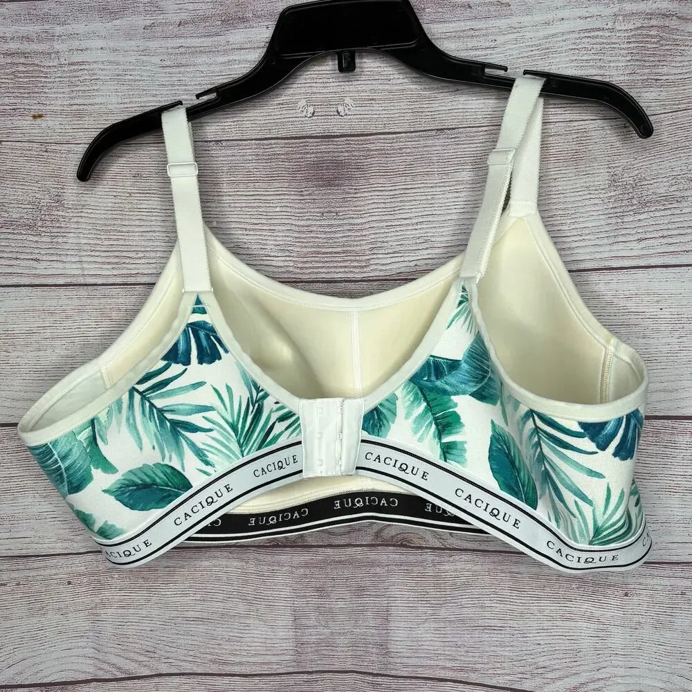 Lane Bryant Cacique Athletic Palm Leaf Tropical Wire Free Soft Cup Bra Size 44B